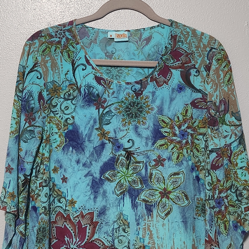 TIANELLO by STEVE BARRAZA Tunic Medium Silk Floral Asymmetrical Hem Art To Wear - Picture 4 of 15